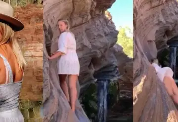 VÍDEO: Mujer intenta tomarse foto en acantilado; se resbala y enseña de más