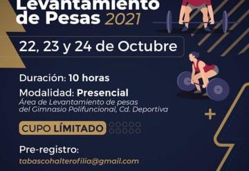 Realizarán taller de levantamiento de pesas del 22 al 24 de octubre en el Gimnasio Polifuncional de la Ciudad Deportiva