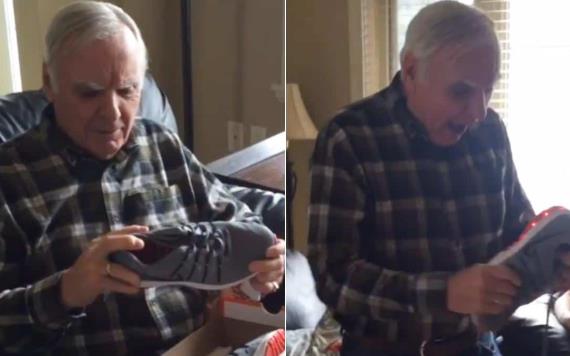 Abuelo se emociona por sus nuevos tenis con luces