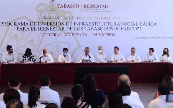 Realizan firma de acuerdo de coordinación del programa de inversión de infraestructura social básica para el bienestar de los tabasqueños