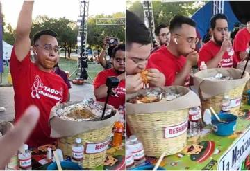 Joven gana 50 mil pesos comiendo 50 tacos en 2 minutos