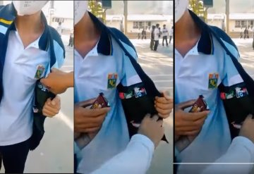 Niño convierte su uniforme escolar en tiendita para ayudar con gastos en casa