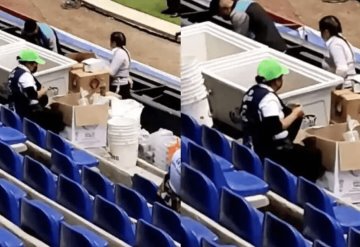 Video: Exhiben a vendedor de cerveza reciclando vasos usados en estadio de Puebla