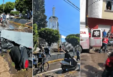 Colapsa tanque elevado de agua en Texmelucan y mata a 2 personas en la caída