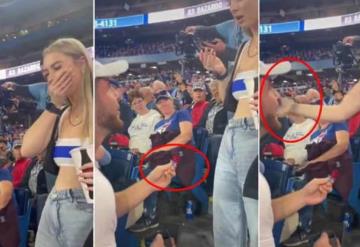 Joven propone matrimonio con anillo de dulce y recibe fuerte cachetada en juego de los Blue Jays