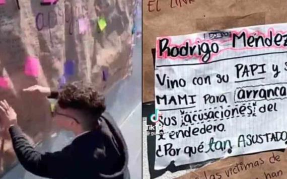 Exhiben a alumno por borrar su nombre de un tendedero del 8M en escuela de SLP