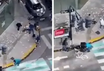 Ladrón intenta robar maleta de efectivo, forcejea con la víctima y los billetes salen volando