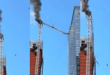 Grúa se incendia y colapsa sobre un edificio en Nueva York; reportan 6 heridos | VIDEO