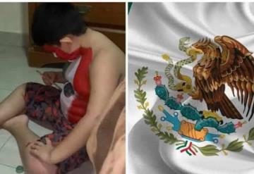 ¡Así se lleva México en la piel!, niño se pinta la bandera en el cuerpo y se hace viral | VIDEO