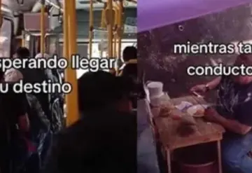 Chofer de autobús se detiene a comer y deja a pasajeros esperando; video viral
