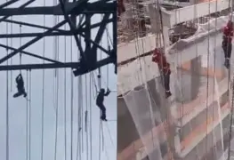 Obreros quedaron colgados a 140 m de altura