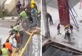 En plena construcción albañiles se agarran a golpes