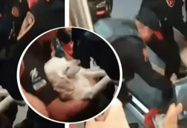 Policías sacan a hombre con perrito herido del Metro CDMX