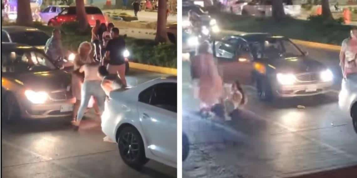 Se arma batalla campal entre 2 mujeres y 2 hombres en  avenida de Acapulco