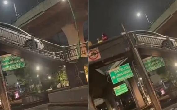 Video: Captan cruzando en auto por puente peatonal a un conductor en Edomex