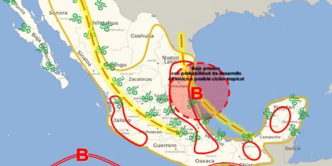 Vigilan zona de baja presión con potencial ciclónico al suroeste del Golfo de México