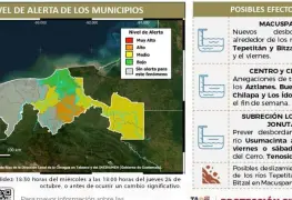 Protección Civil exhorta a la población a tomar precauciones ante incremento en el nivel de ríos en Macuspana, Centro y Centla