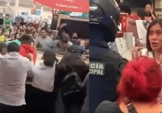 ¡Pelea campal! Se agarran a golpes por pantallas del Buen Fin en Tehuacán, Puebla: VIDEO