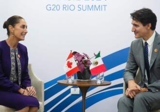 Sheinbaum sostiene encuentro con Trudeau en Cumbre G20; reconocen resultados del T-MEC