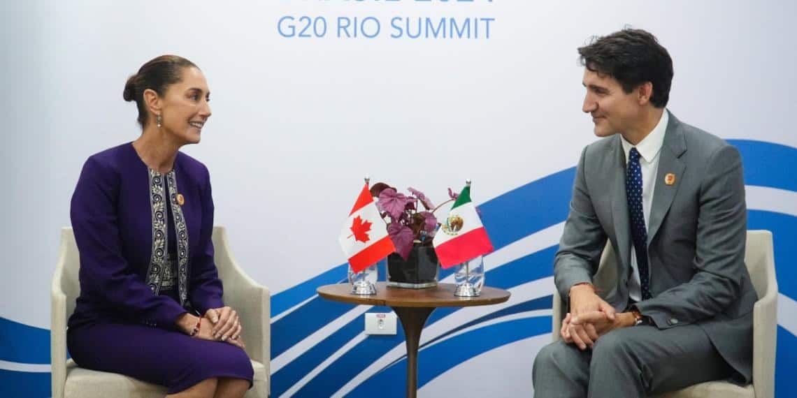 Sheinbaum sostiene encuentro con Trudeau en Cumbre G20; reconocen resultados del T-MEC