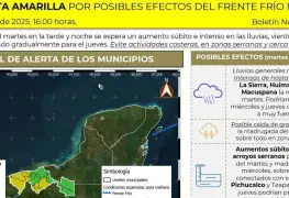 Frente Frío No. 24 provocará lluvias y descenso de temperatura en Tabasco