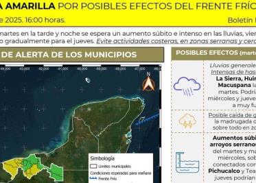 Frente Frío No. 24 provocará lluvias y descenso de temperatura en Tabasco