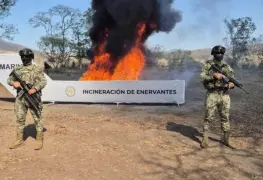 Marina y FGR queman en Manzanillo, Colima, cocaína, metanfetamina y mariguana.