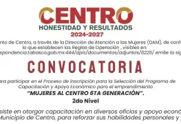 Emite Ayuntamiento convocatoria para la 6ª Generación de Mujeres al Centro
