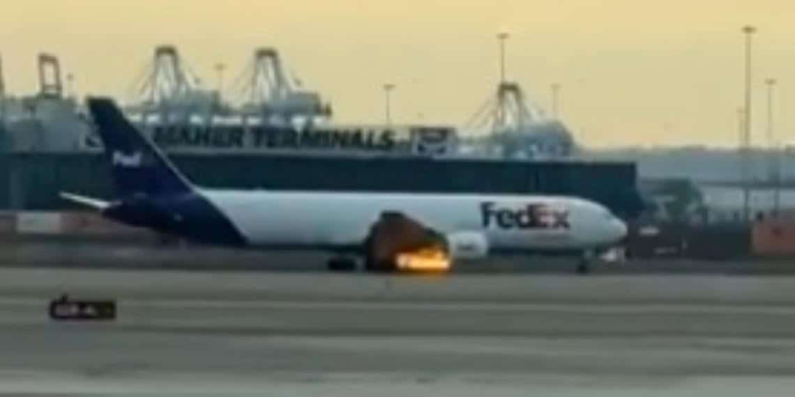 Avión de FedEx aterriza de emergencia en Nueva Jersey por incendio en motor