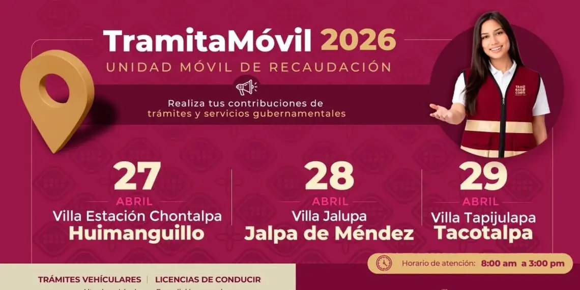 Secretaría de Administración y Finanzas anuncia Tramitamóvil 2026 en Tabasco Secretaría de Administración y Finanzas anuncia Tramitamóvil 2026 en Tabasco