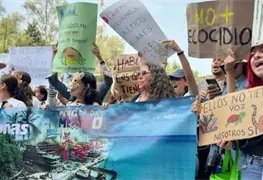 Manifestantes frente a Semarnat por rechazo de megaproyecto tur&iacute;stico Perfect Day