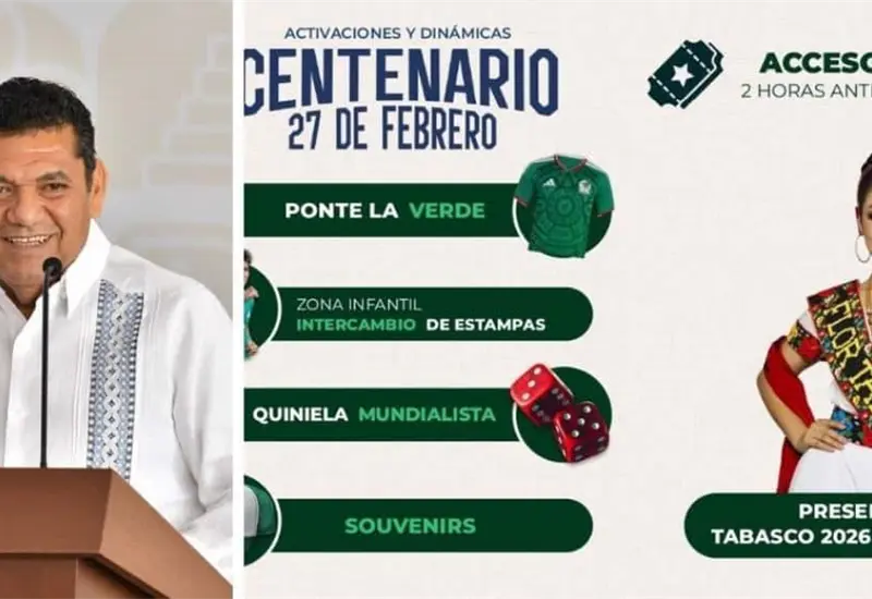 Gobernador Javier May anuncia transmisi&oacute;n gratuita del partido M&eacute;xico-Sud&aacute;frica en el Centenario