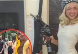 Actor con disfraz de hot dog acompa&ntilde;a a joven confundida con Sabrina Carpenter